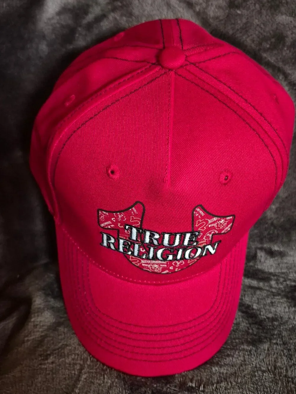 True Religion Hat Red Contrast Stitch Snapback